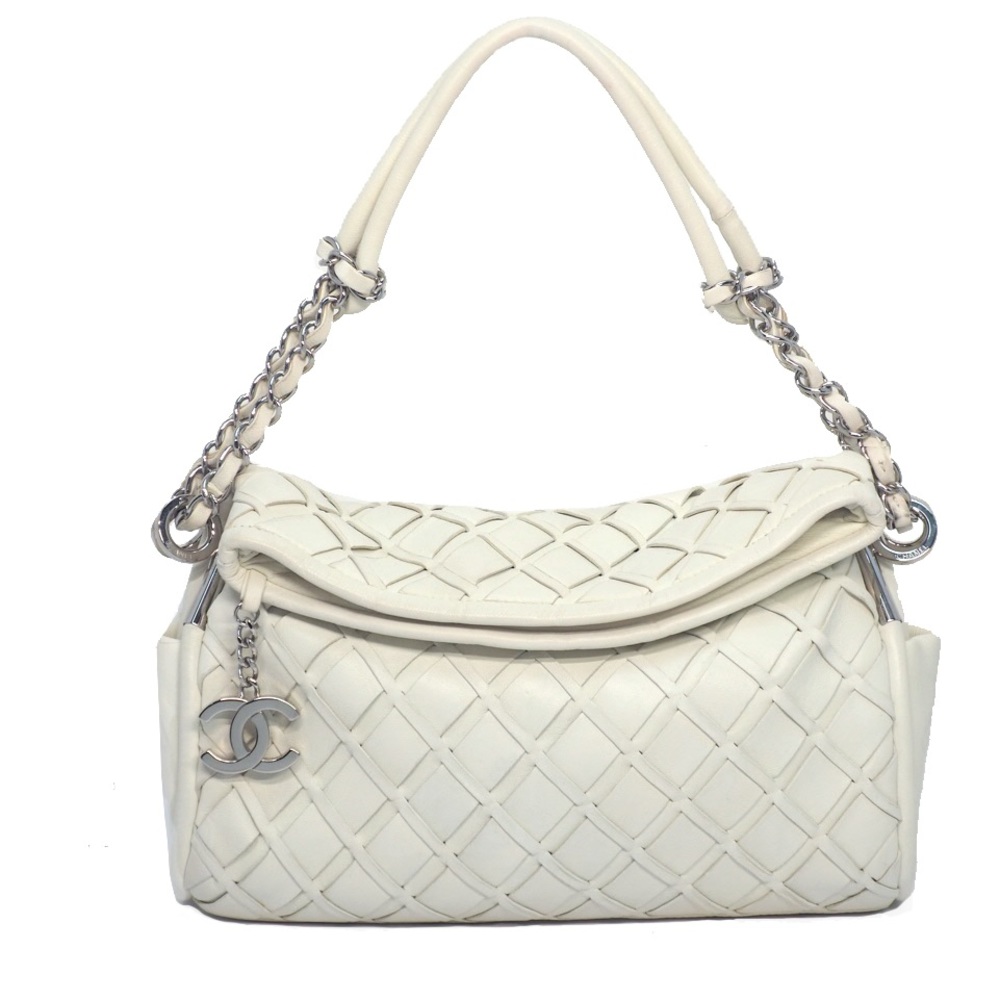 Chanel Off-White/ Ivory Lambskin Cross Stitch Ultimate Soft Flap Small Bag